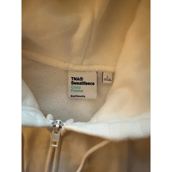 Aritzia TNA Sweatfleece Terry Fleece Boyfriend Fit Hoodie White L - Picture 3 of 4